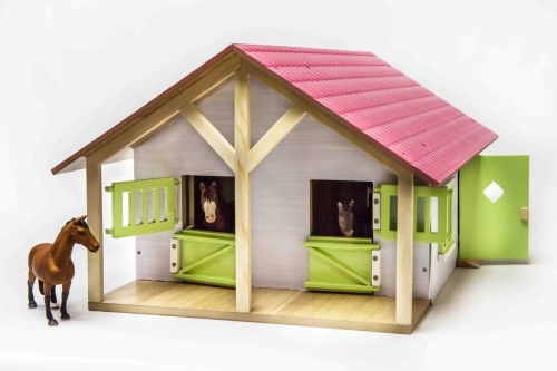 Kids Globe Horse establo rosa con 2 cajas y trastero 1:24